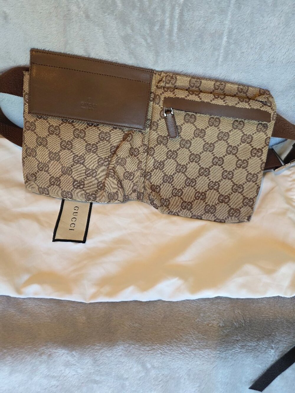 Gucci GG Monogram Canvas Waist Belt Bag Bum Bag Brown Leather Vintage